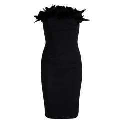 Cheap Dsquared2 Store 29 Dsquared2 Black Wool Goose Feather Detail Strapless Dress S For Women