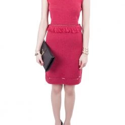 Cheap Dsquared2 Store 18 Dsquared2 Wine Red Ribbed Knit Sleeveless Fringed Sheath Dress M For Women