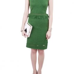 Cheap Dsquared2 Store 39 Dsquared2 Green Ribbed Knit Sleeveless Fringed Sheath Dress M For Women